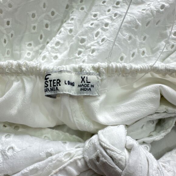 Hollister Mini Dress XL White Eyelet Coastal Fairycore Summer Ruffle‎ Tie Back - Picture 3 of 10